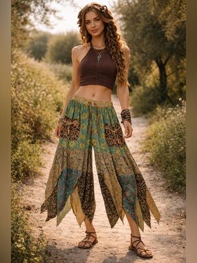 Hippie Forever Handmade Patchwork Handkerchief Pants Women SZ OS Enchanted Fairy